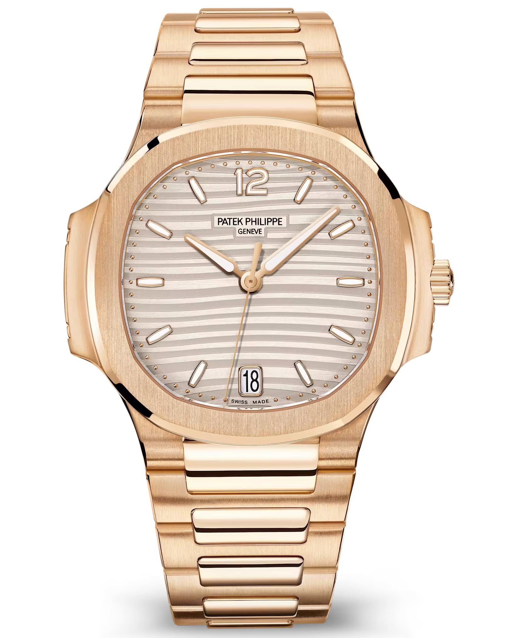 Patek Philippe Nautilus Ladies 35.2mm Rose Gold Silvery Opaline Dial