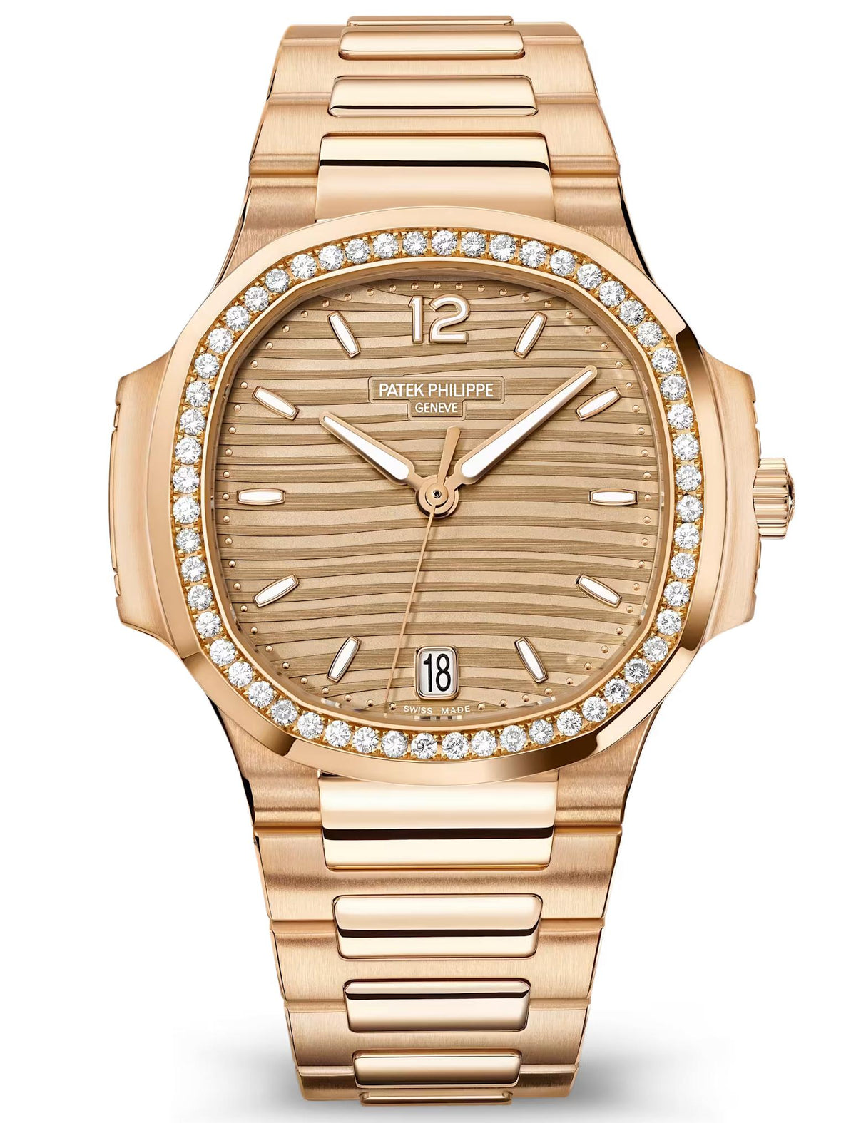 Patek Philippe Nautilus Ladies 35.2mm Rose Gold Golden Brown Dial Diamond Bezel