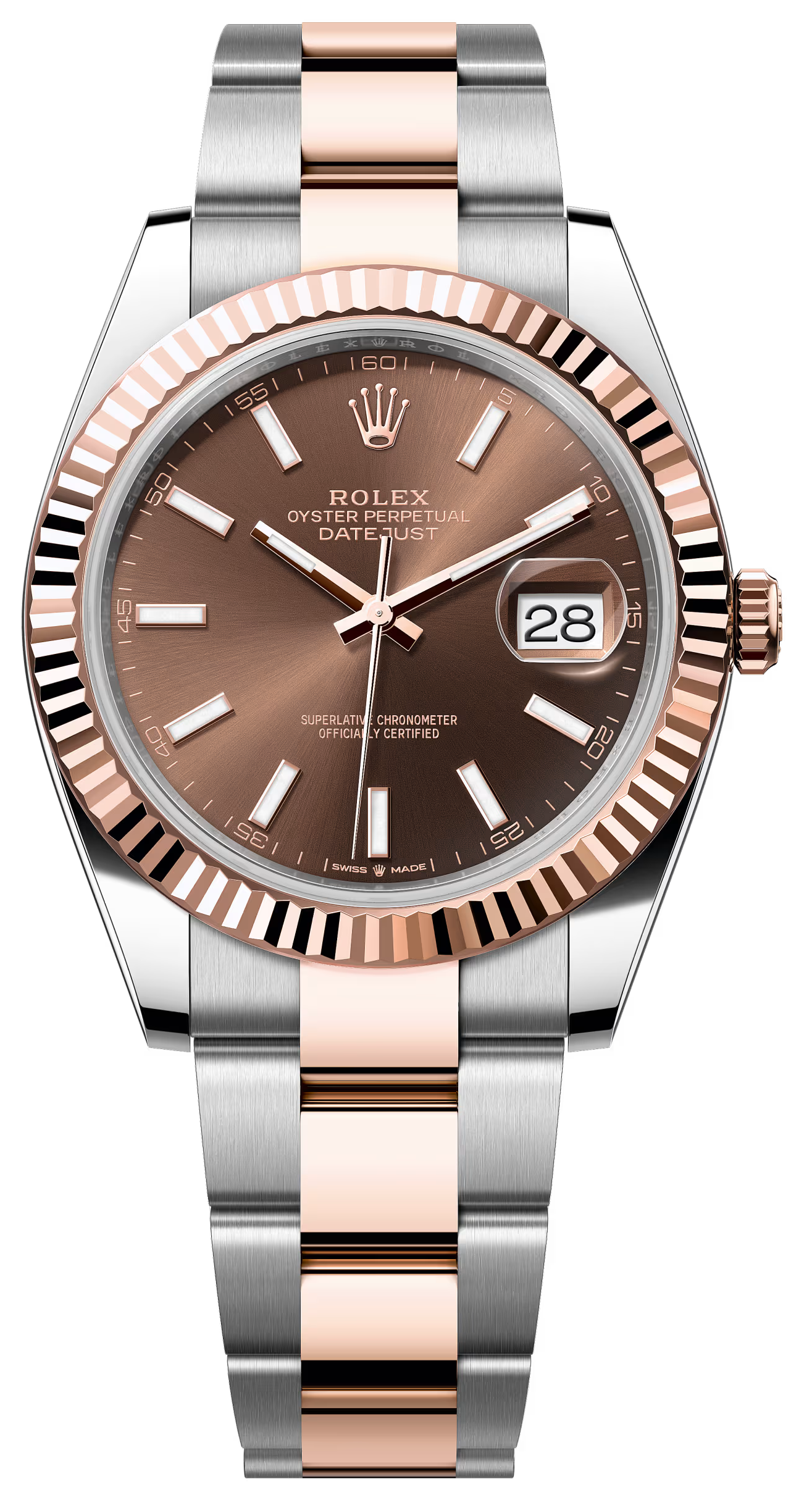 Rolex Datejust 41mm Two-Tone Everose Gold Chocolate Index Dial Fluted Bezel Oyster Bracelet 126331 – New 2025