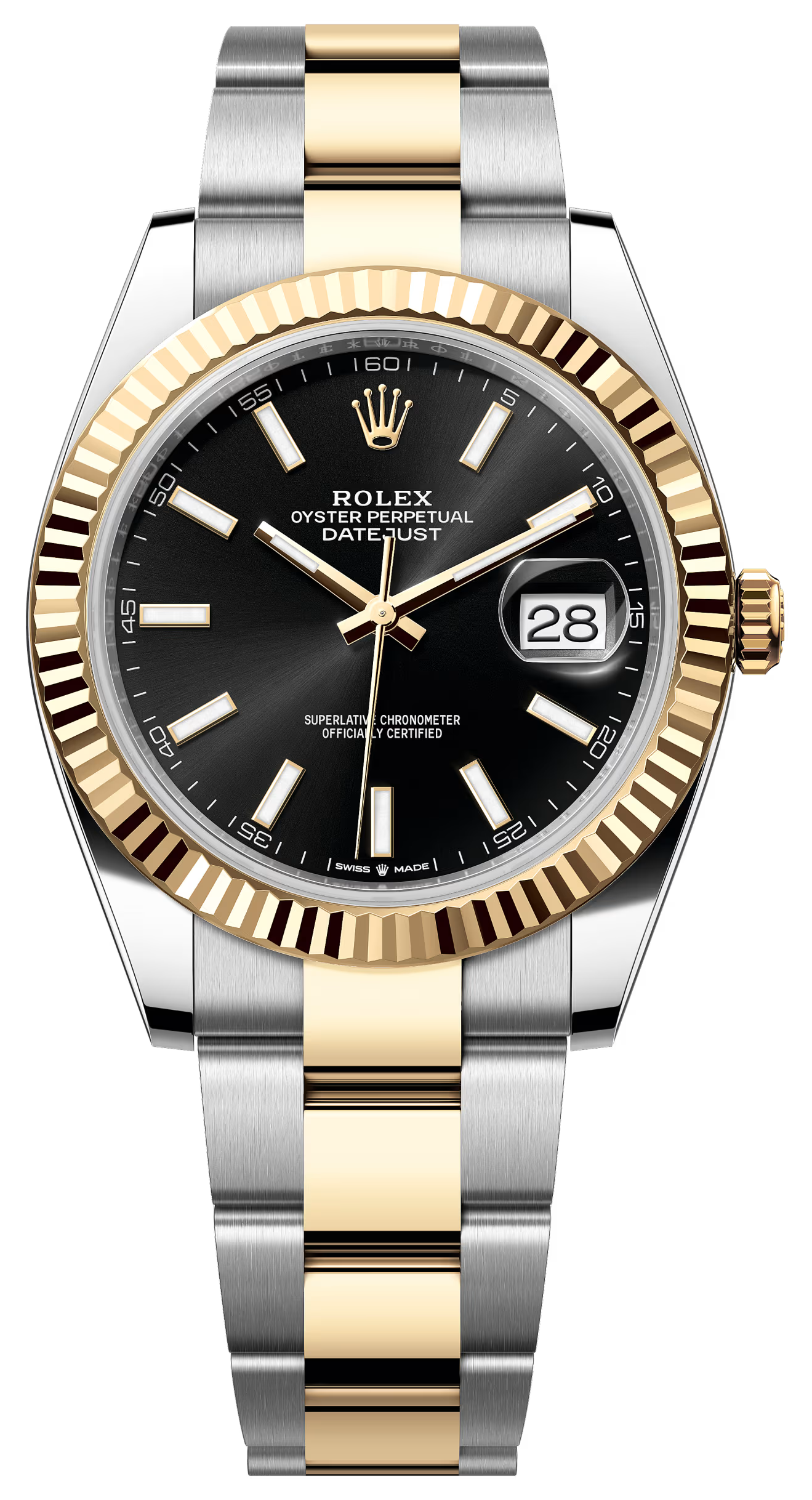 Rolex Datejust 41mm Two-Tone Yellow Gold Black Index Dial Fluted Bezel Oyster Bracelet 126333 – New 2025