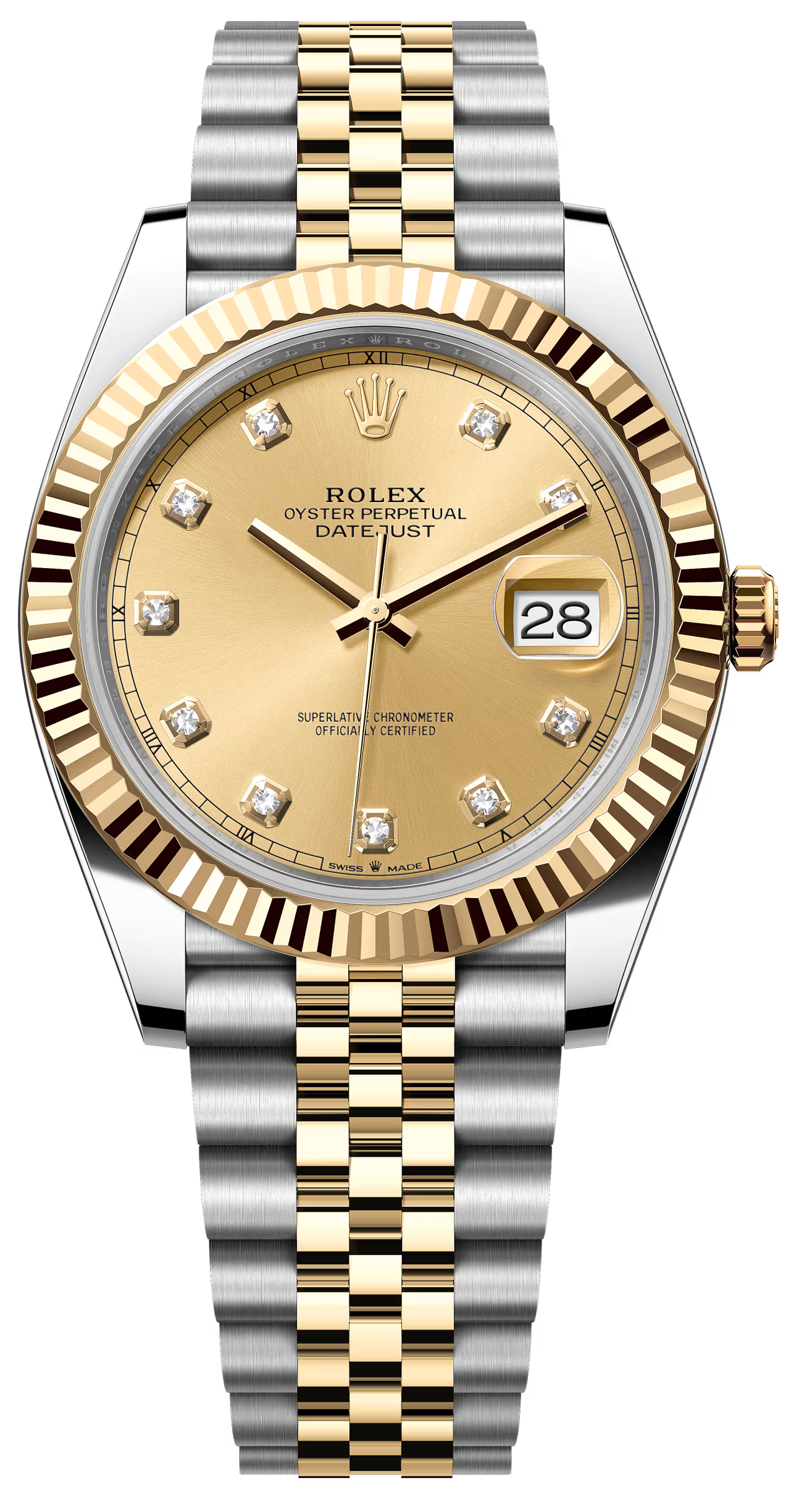Rolex Datejust 41mm Two-Tone Yellow Gold Champagne Diamond Dial Fluted Bezel Jubilee Bracelet 126333 – New 2025