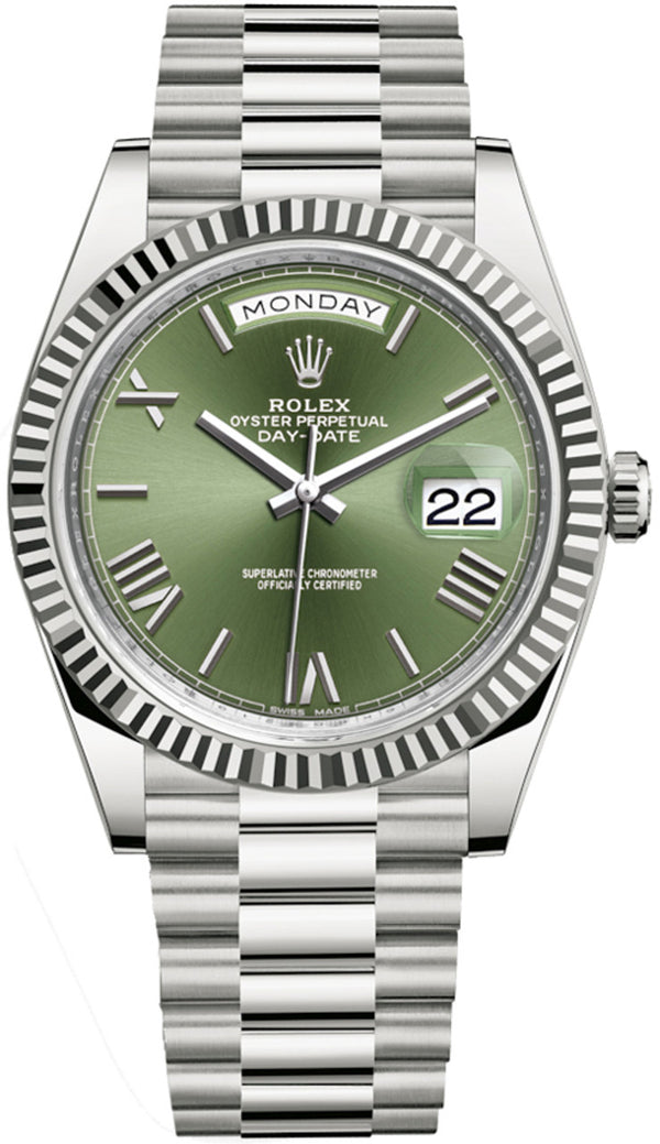 Rolex Day-Date "President" 40mm White Gold Green Roman Dial - 228239 - Brand New 2024