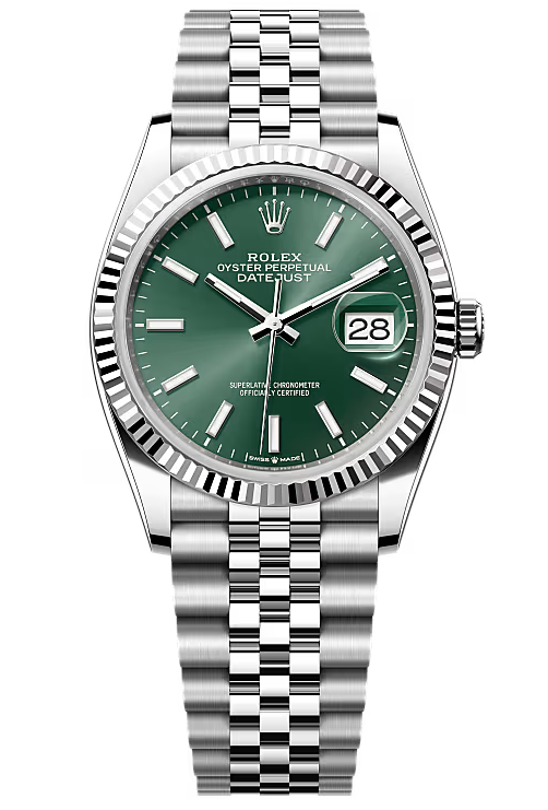Rolex Datejust 36mm Green Index Dial Fluted Bezel Jubilee Bracelet 126