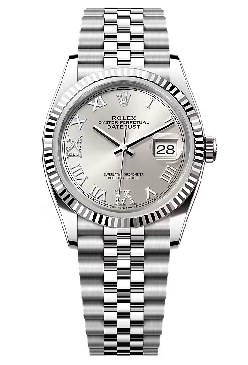 Rolex Datejust 36mm Silver Roman Diamond Dial Fluted Bezel Jubilee Bracelet 126234 – New 2025