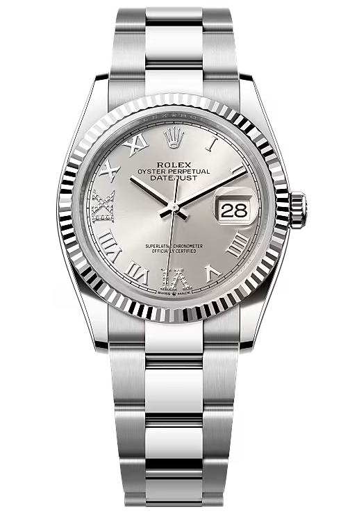 Rolex Datejust 36mm Silver Roman Diamond Dial Fluted Bezel Oyster Bracelet 126234 – New 2025