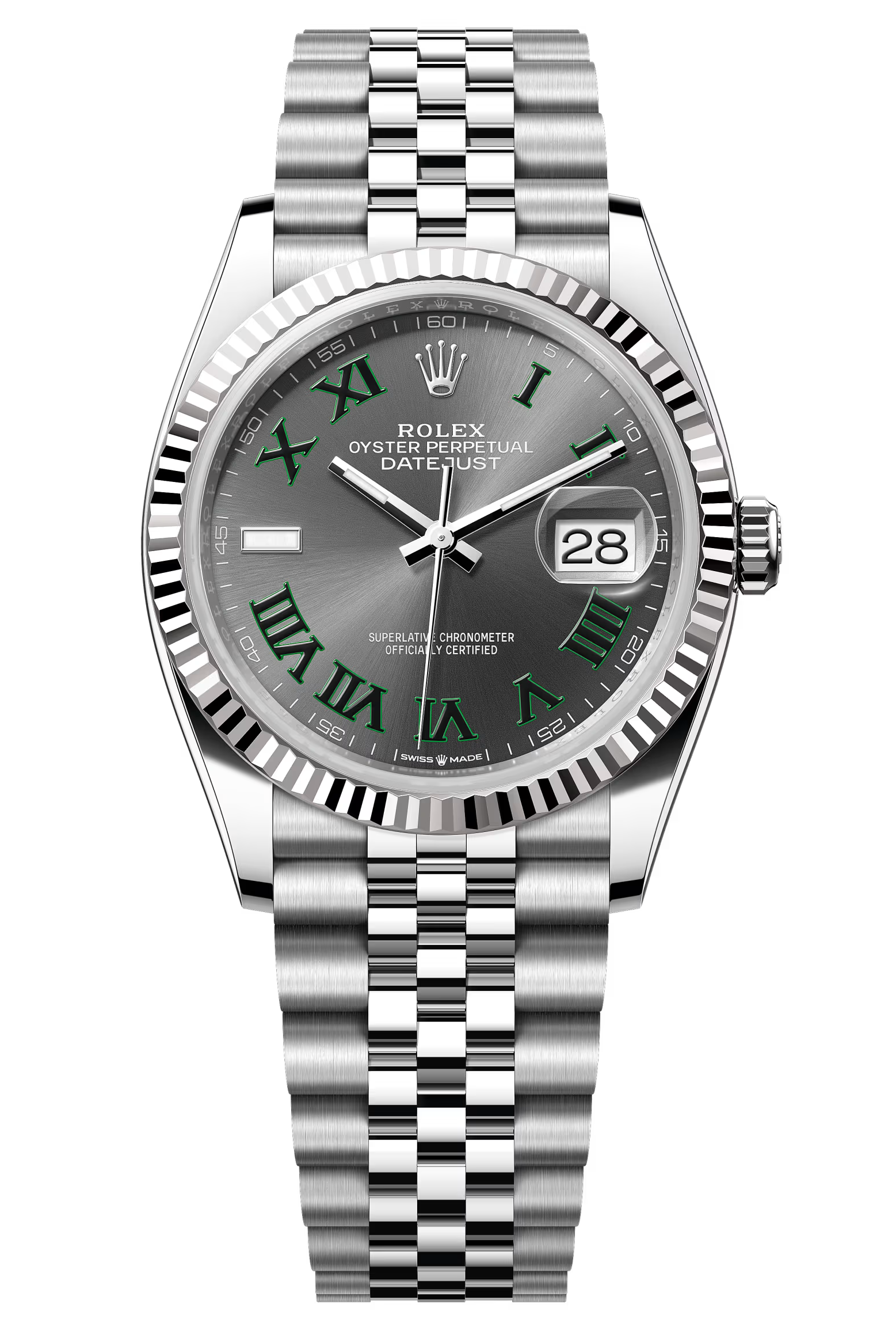 Rolex Datejust 36mm "Wimbledon" Roman Dial Fluted Bezel Jubilee Bracelet 126234 – New 2025