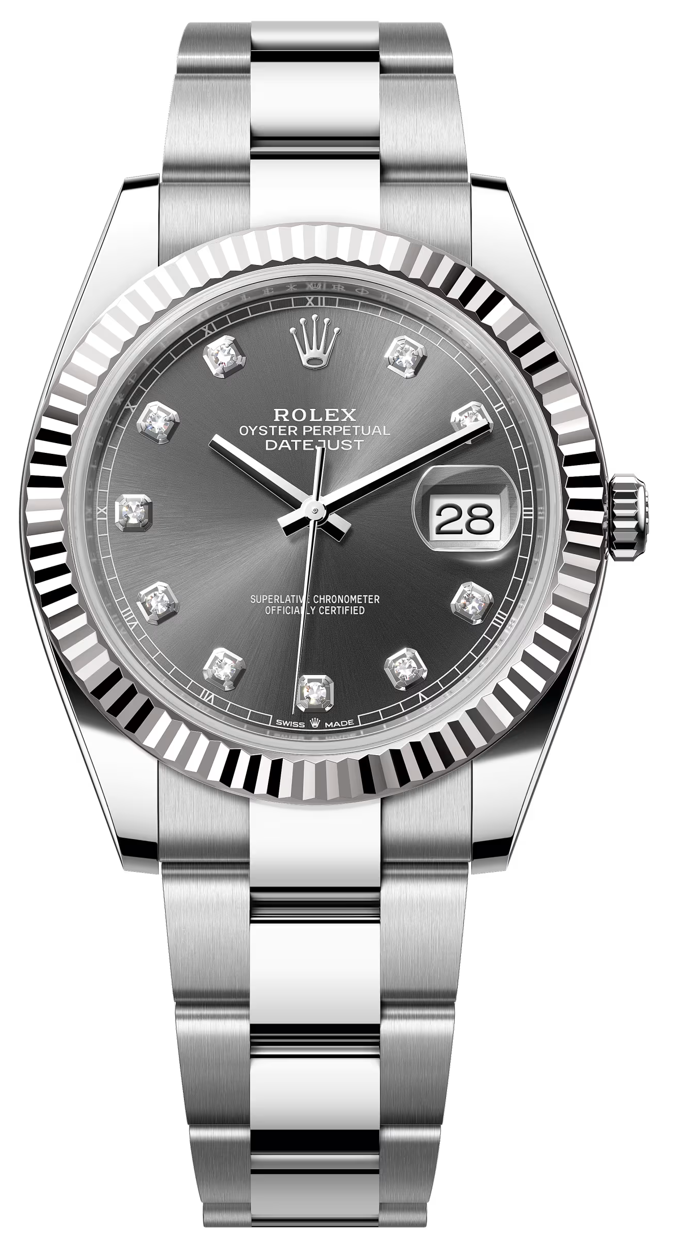 Rolex Datejust 41mm Fluted Bezel Slate Diamond Dial Oyster