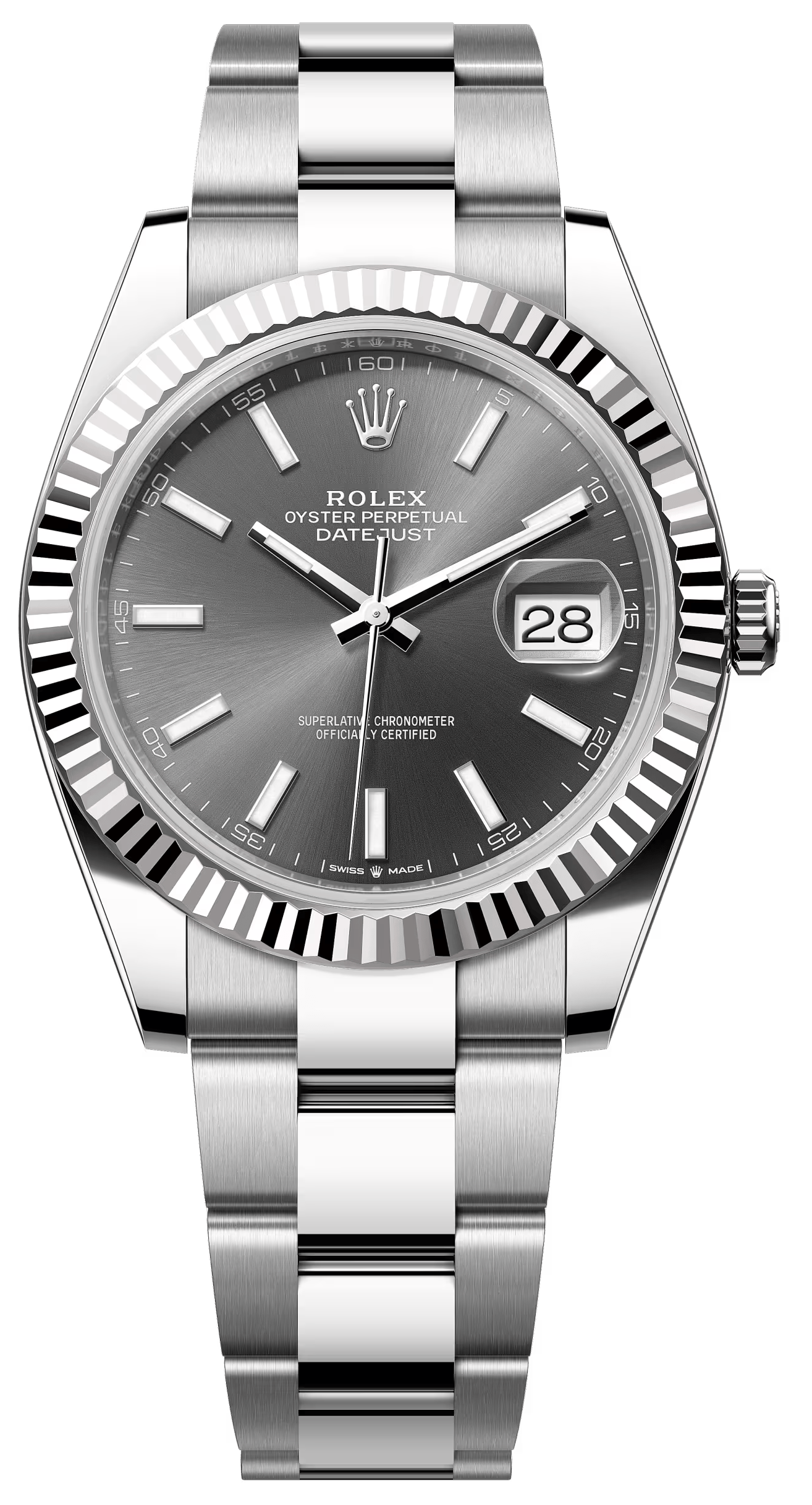 Rolex Datejust 41mm Slate Index Dial Fluted Bezel Oyster Bracelet 126334 – New 2025