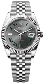 Rolex Datejust 41mm Fluted Bezel Slate and Green Roman "Wimbledon" Dial Jubilee - 126334 - New 2025