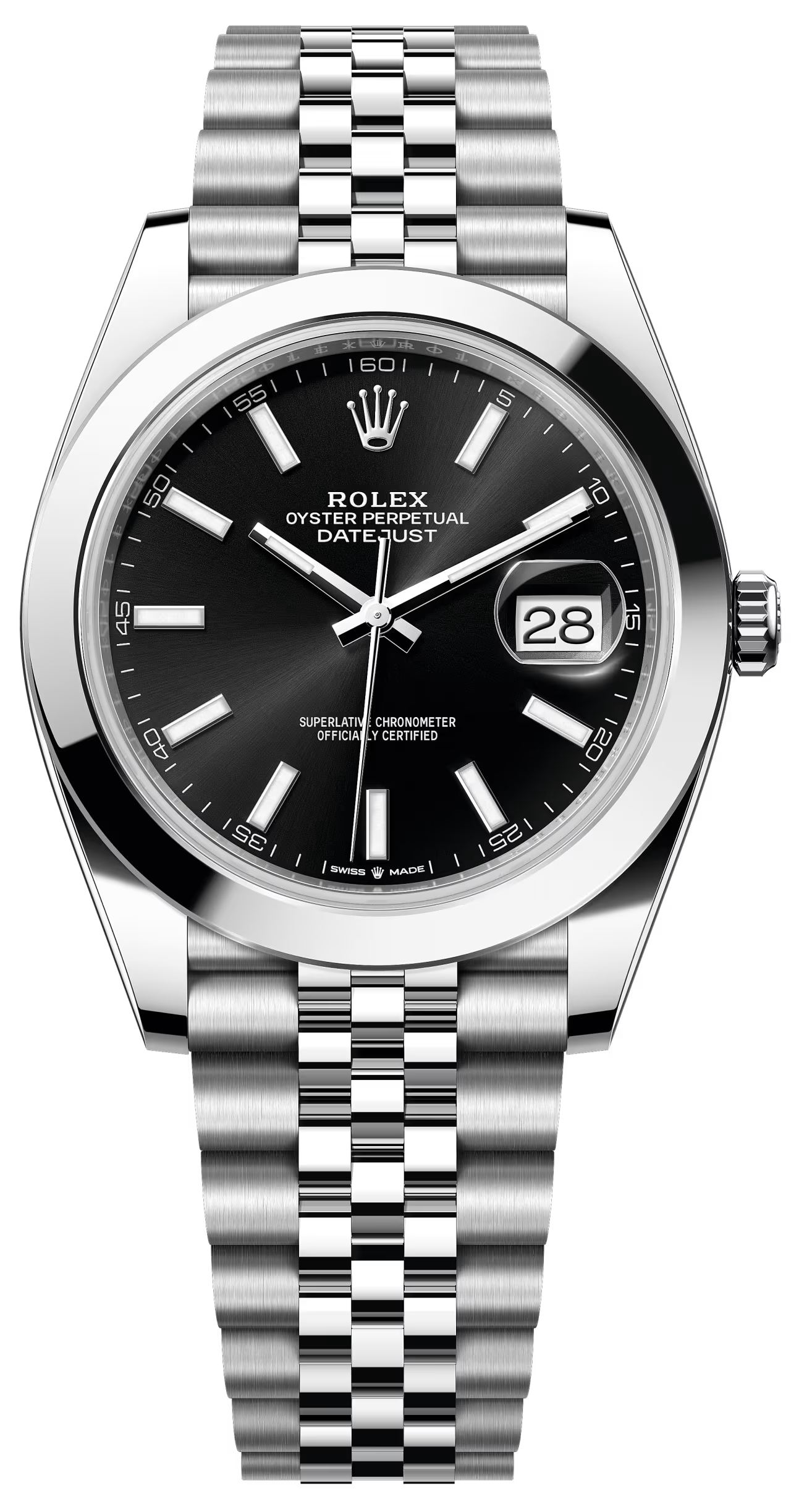 Rolex Datejust 41mm Black Index Dial Smooth Bezel Jubilee Bracelet 126300 – New 2025