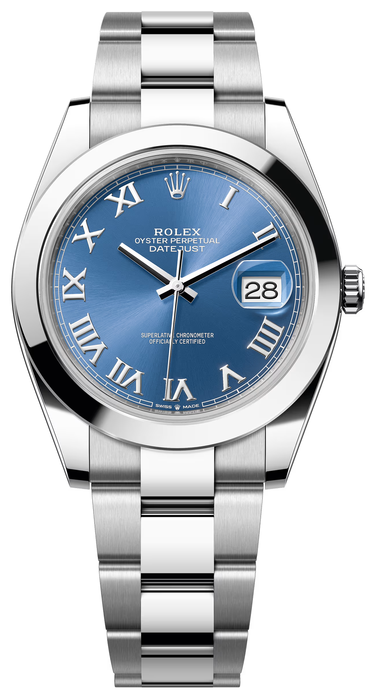 Rolex Datejust 41mm Blue Roman Dial Smooth Bezel Oyster Bracelet 126300 – New 2025
