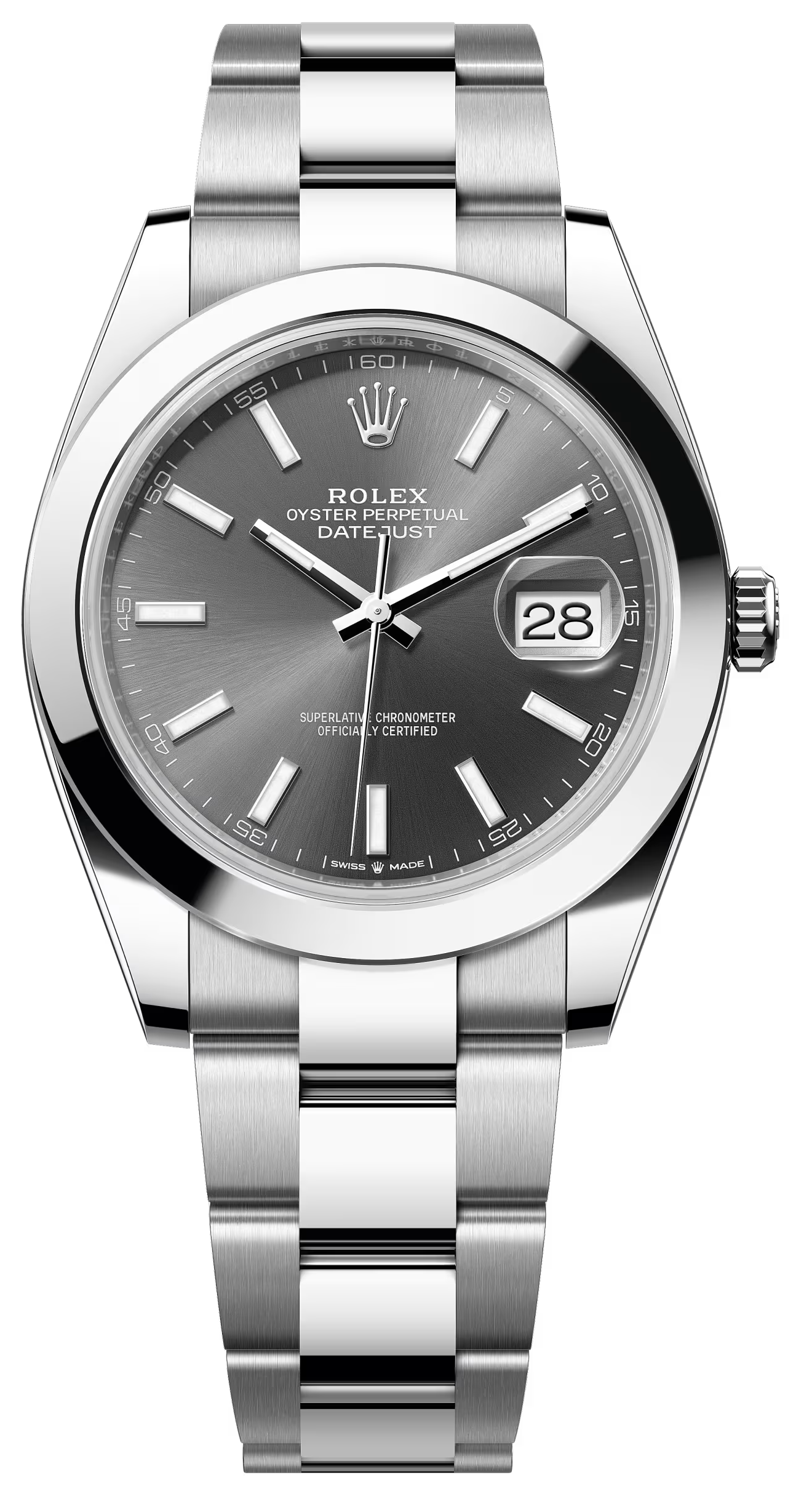 Rolex Datejust 41mm Grey Slate Index Dial Smooth Bezel Oyster Bracelet 126300 – New 2025