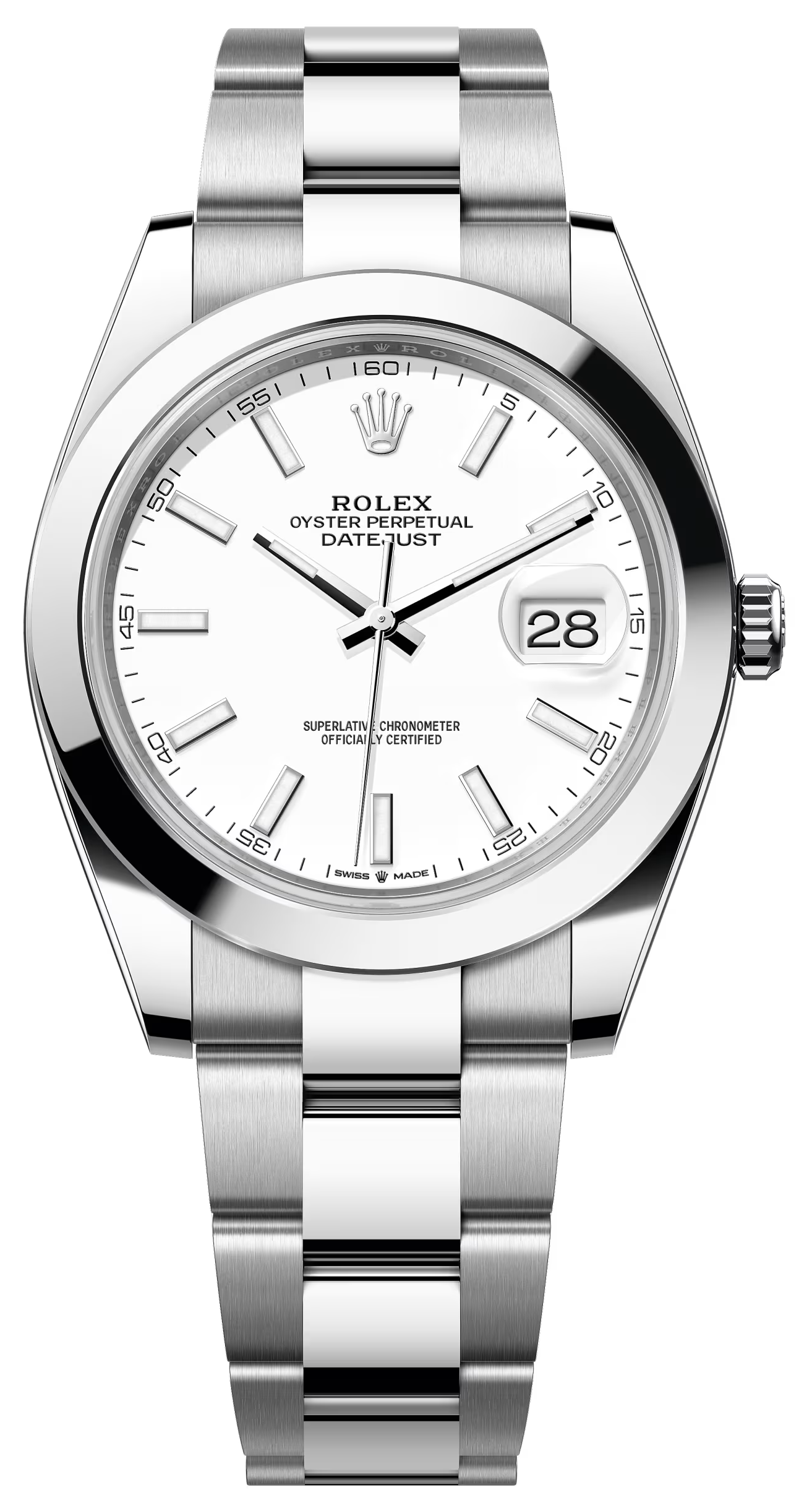 Rolex Datejust 41mm White Index Dial Smooth Bezel Oyster Bracelet 126300 – New 2025