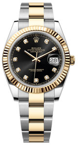 Rolex Datejust 41mm Two-Tone Yellow Gold Fluted Bezel Black Diamond Dial Oyster - 126333 - New 2025