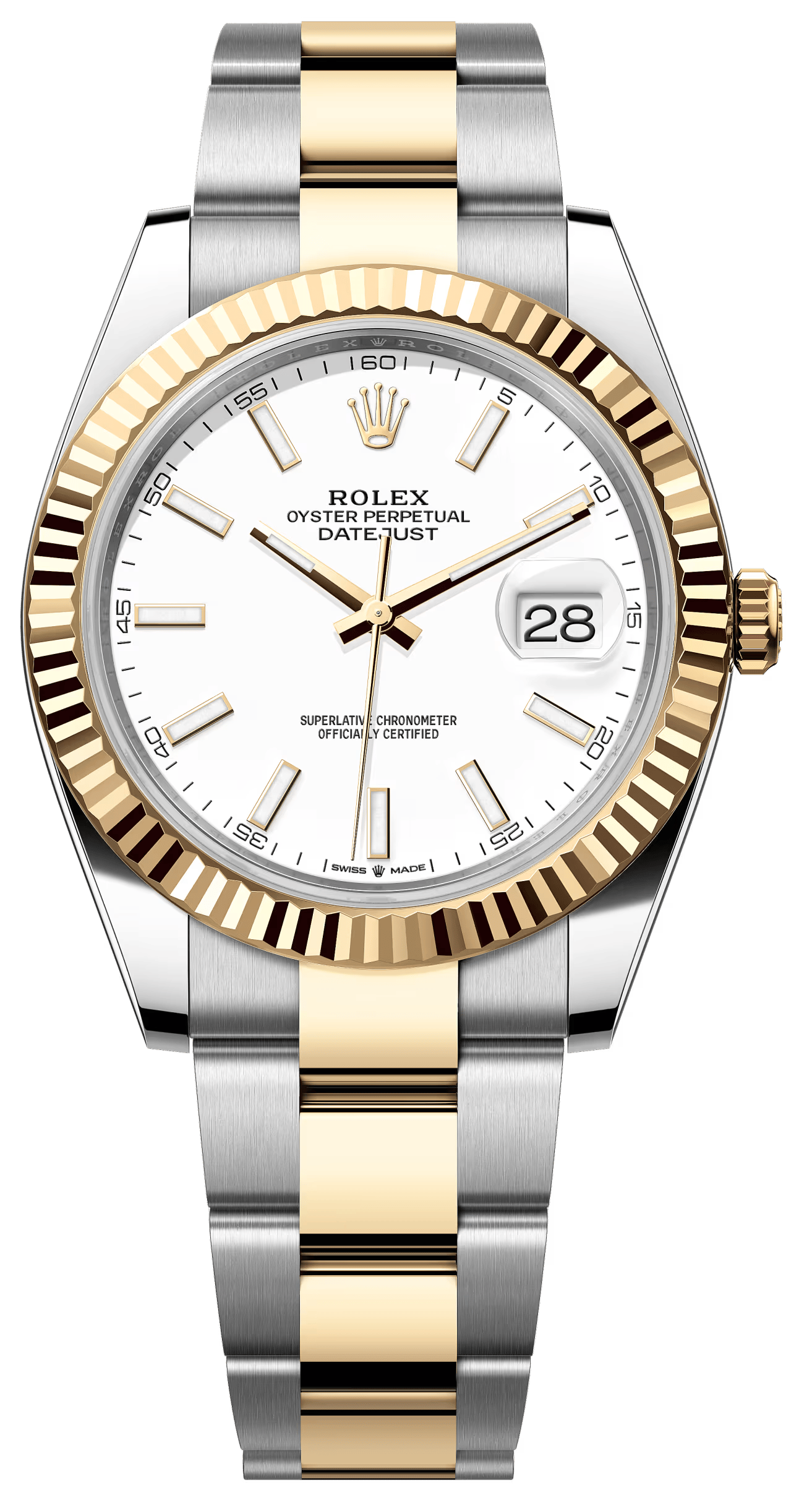 Rolex Datejust 41mm Two-Tone Yellow Gold White Index Dial Fluted Bezel Oyster Bracelet 126333 – New 2025