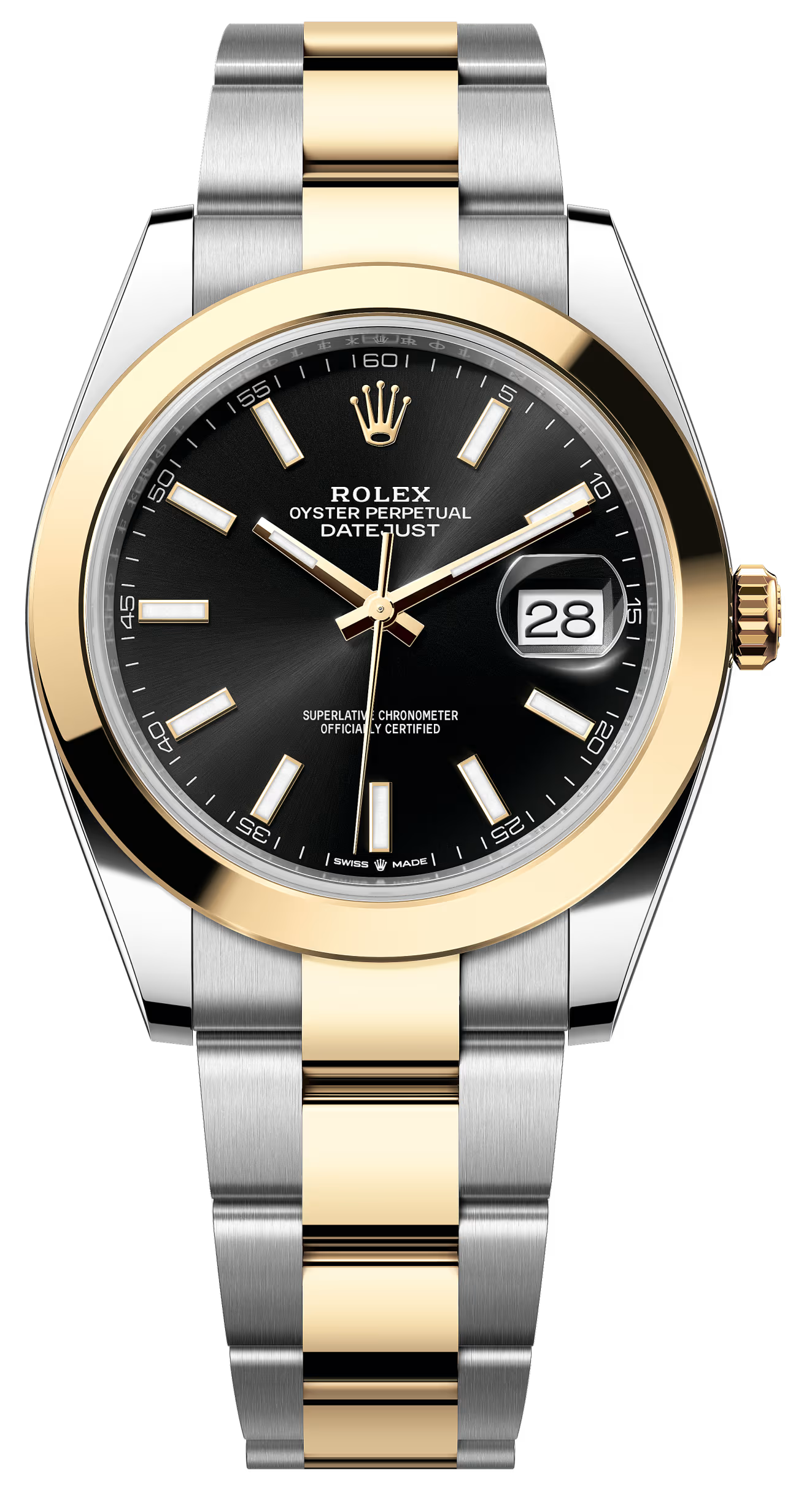 Rolex Datejust 41mm Two-Tone Yellow Gold Black Index Dial Smooth Bezel Oyster Bracelet 126303 – New 2025