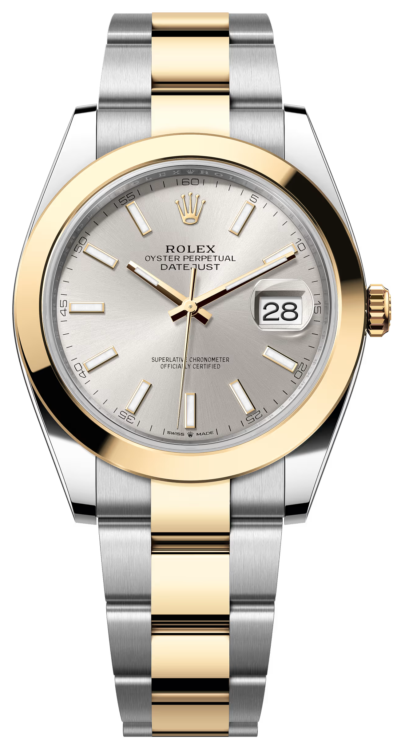 Rolex Datejust 41mm Two-Tone Yellow Gold Silver Index Dial Smooth Bezel Oyster Bracelet 126303 – New 2025