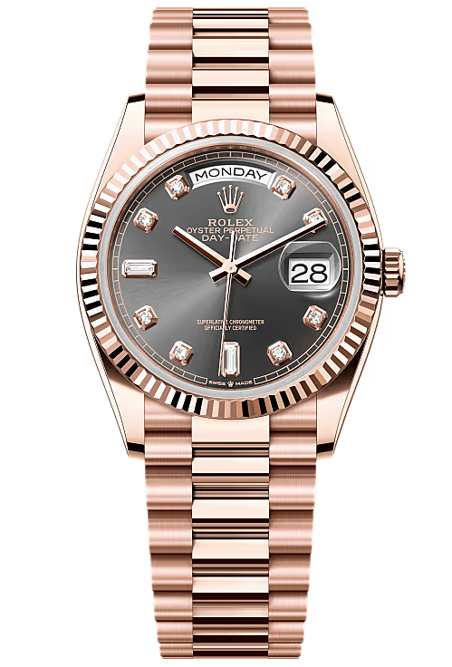 Rolex Day-Date 36mm Everose Gold Rhodium Diamond Dial President Bracelet – 128235 – New 2025