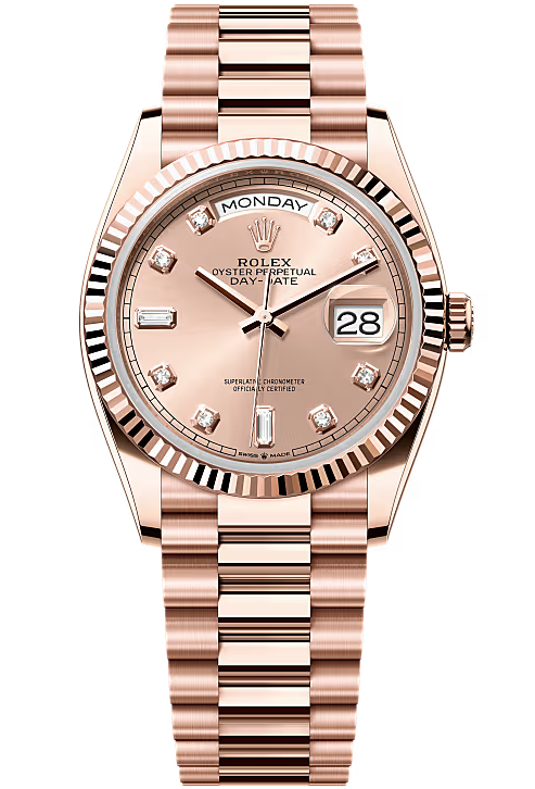 Rolex Day-Date 36mm Everose Gold Rose Diamond Dial President Bracelet – 128235 – New 2025