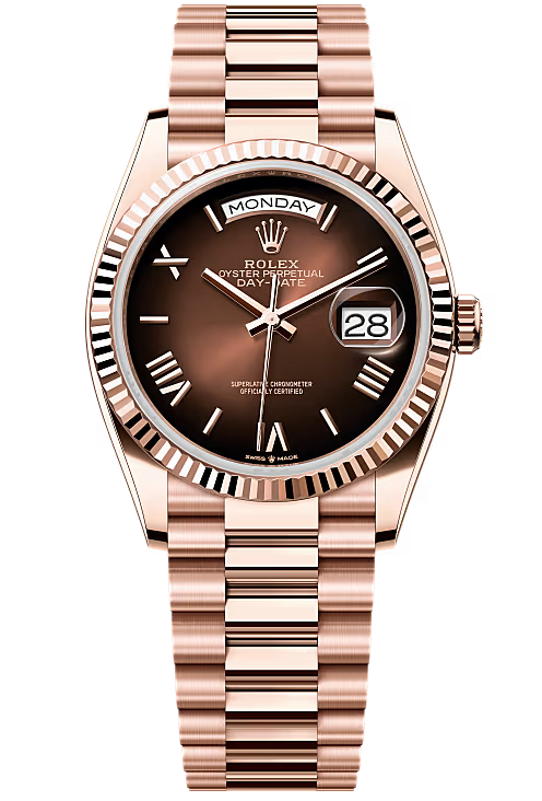 Rolex Day-Date "President" 36mm Everose Brown Ombre Roman Dial - 128235 - New 2025