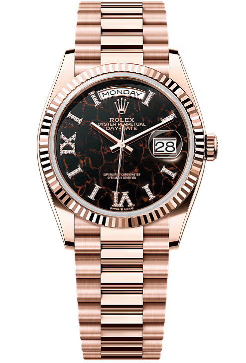 Rolex Day-Date "President" 36mm Everose Eisenkiesel Diamond Roman Dial - 128235 - New 2025
