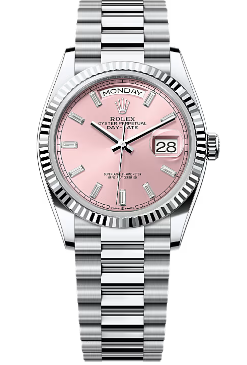 Rolex Day-Date “President” 36mm Platinum Pink Diamond Baguette Dial – 128236 – New 2025