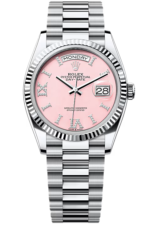 Rolex Day-Date “President” 36mm Platinum Pink Roman Diamond Dial – 128236 – New 2025