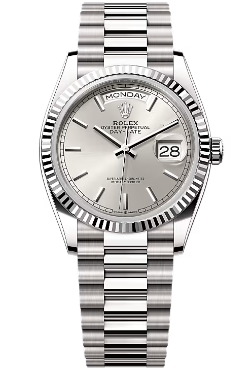 Rolex Day-Date “President” 36mm White Gold Silver Index Dial – 128239 – New 2025