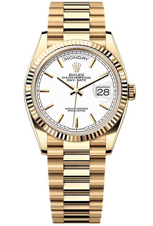Rolex Day-Date “President” 36mm Yellow Gold White Index Dial – 128238 – New 2025