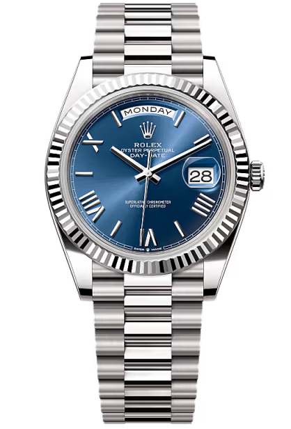 Rolex Day-Date "President" 40mm White Gold Blue Roman Dial - 228239 - New 2025