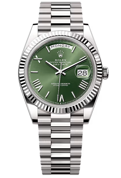 Rolex Day-Date "President" 40mm White Gold Green Roman Dial - 228239 - New 2025