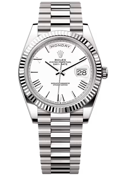 Rolex Day-Date "President" 40mm White Gold White Roman Dial - 228239 - New 2025