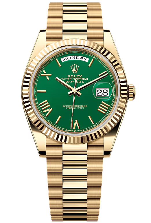 Rolex Day-Date "President" 40mm Yellow Gold Green Roman "Money" Dial - 228238 - New 2025 / 2026