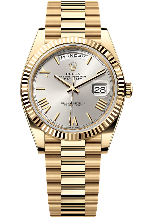 Rolex Day-Date "President" 40mm Yellow Gold Silver Roman Dial - 228238 - New 2025
