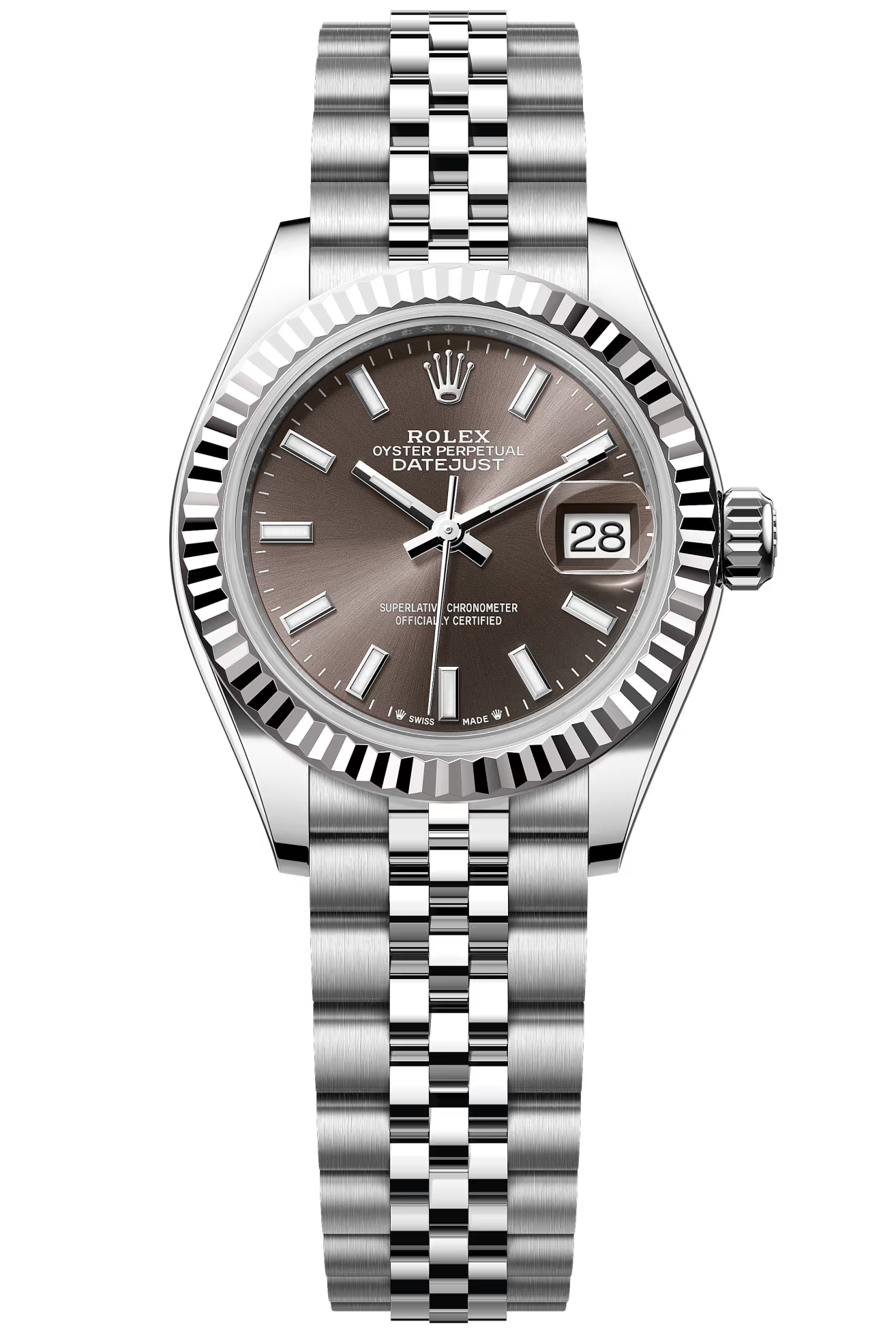 Rolex Lady-Datejust 28mm Dark Grey Index Dial Fluted Bezel Jubilee Bracelet 279174 – New 2025