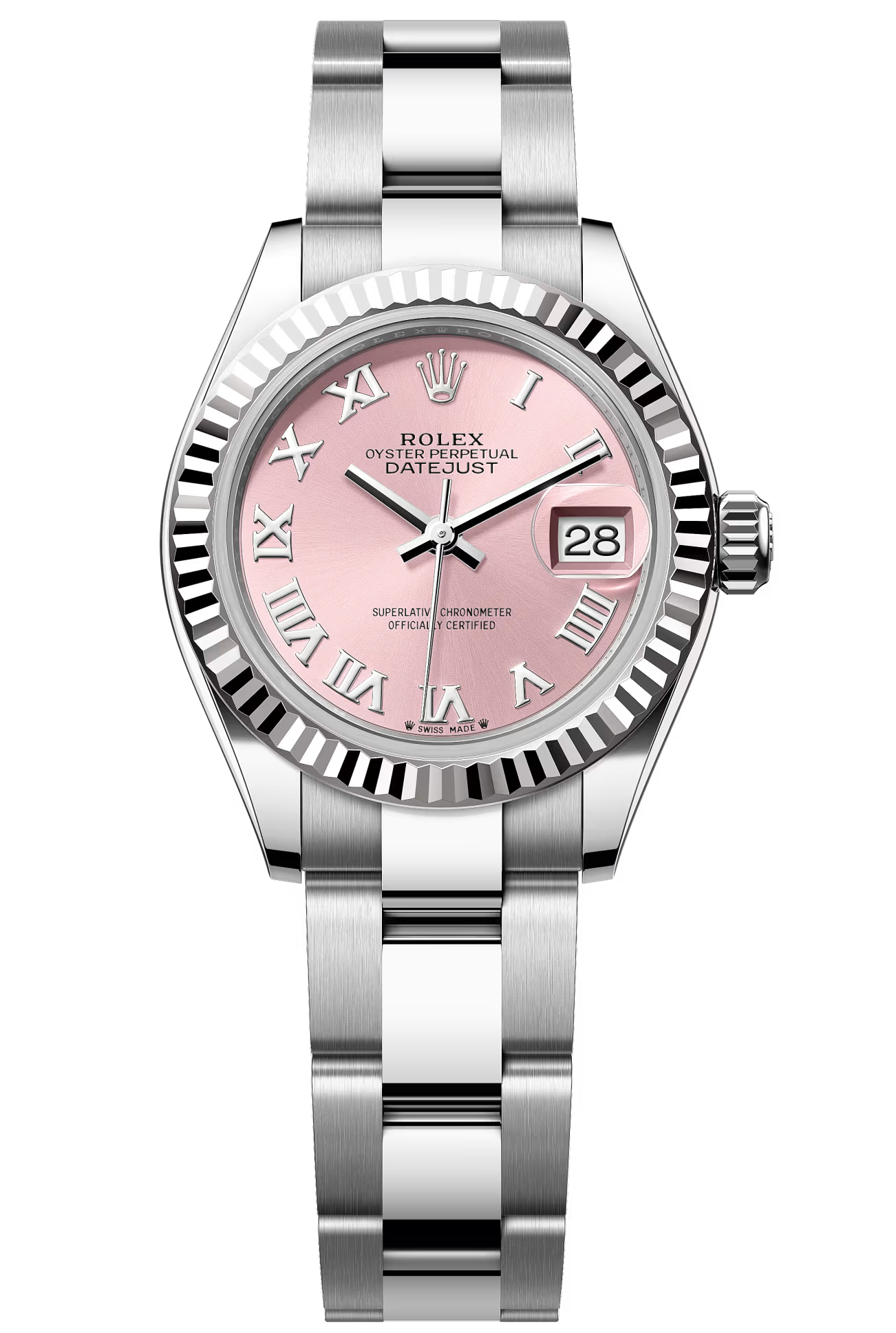 Rolex Lady-Datejust 28mm Pink Roman Dial Fluted Bezel Oyster Bracelet – 279174 – New 2025