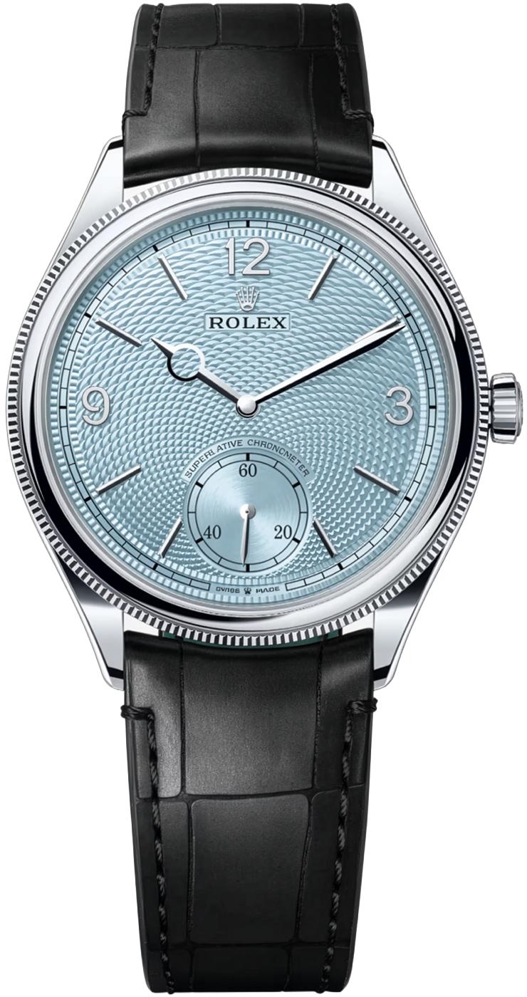 Rolex 1908 Platinum Ice Blue Dial Black Alligator Strap 52506 – New 2026