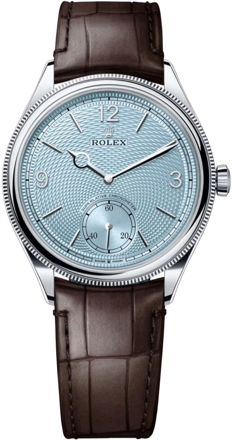 Rolex 1908 Platinum Ice Blue Dial Brown Alligator Strap 52506 – New 2026