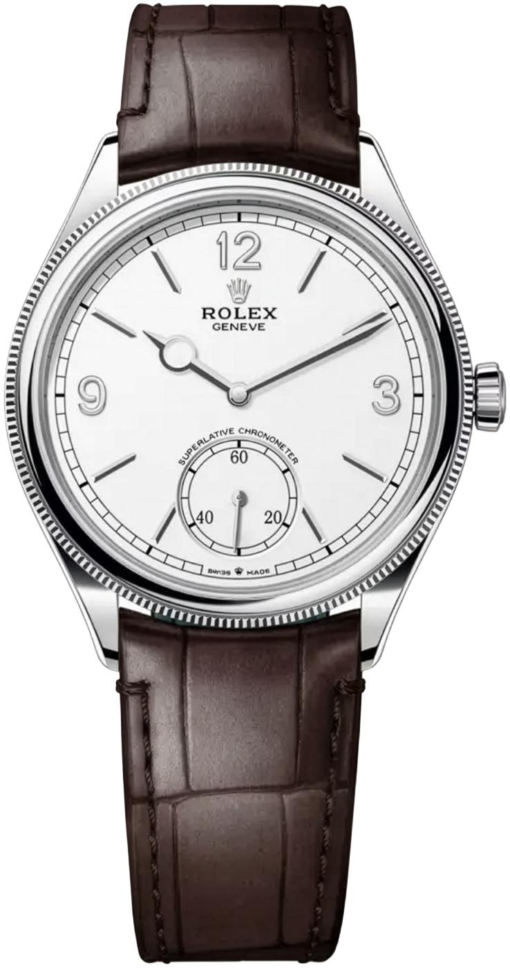 Rolex 1908 White Gold White Dial Brown Alligator Strap 52509 – New 2026