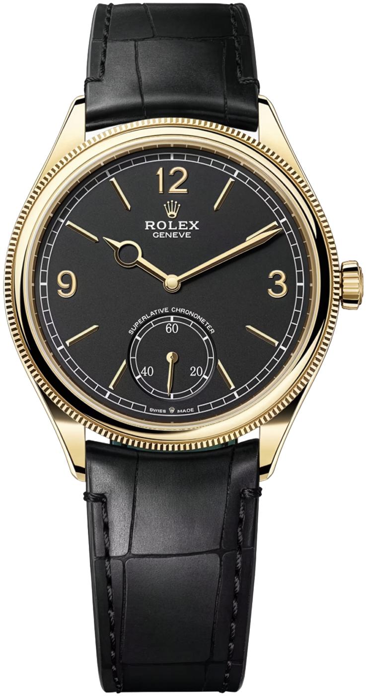 Rolex 1908 Yellow Gold Black Dial Black Alligator Strap 52508 - New 2026