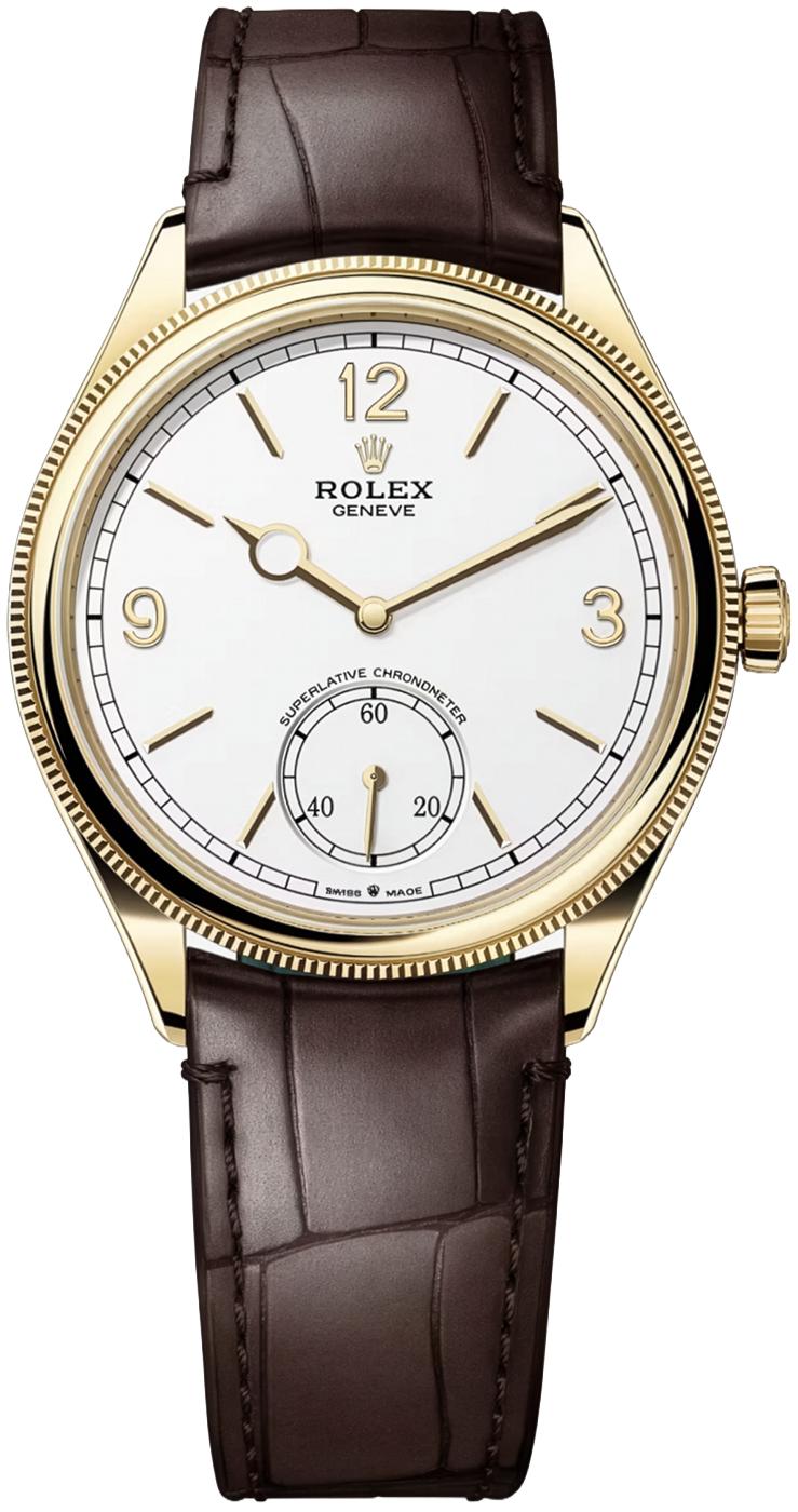 Rolex 1908 Yellow Gold White Dial Brown Alligator Strap 52508 – New 2026