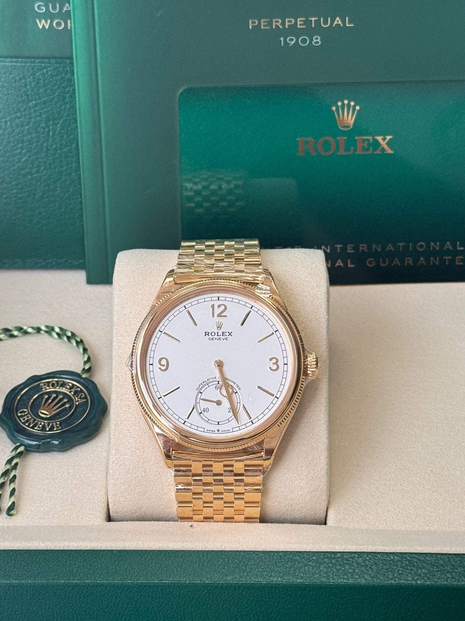 Rolex 1908 Yellow Gold White Dial Settimo Bracelet 52508 - New 2026