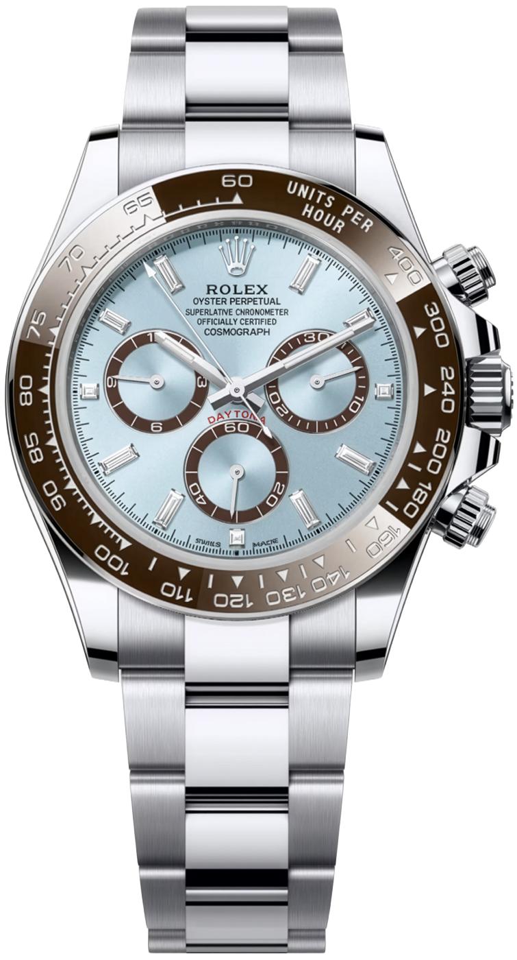 Rolex Cosmograph Daytona "Platona" 40mm Platinum Ice Blue Diamond Baguette Dial