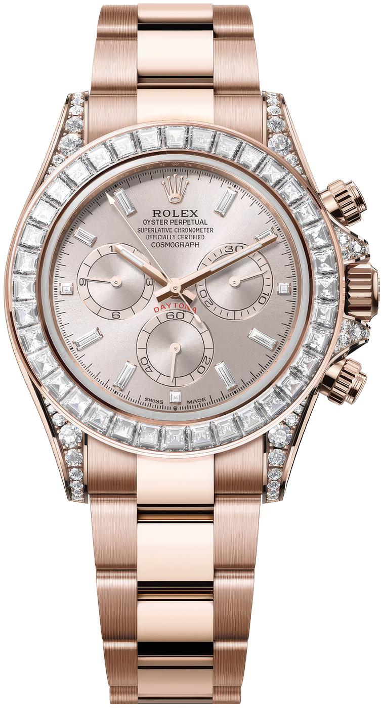 Rolex Cosmograph Daytona 40mm Everose Gold Sundust Diamond Baguette Dial