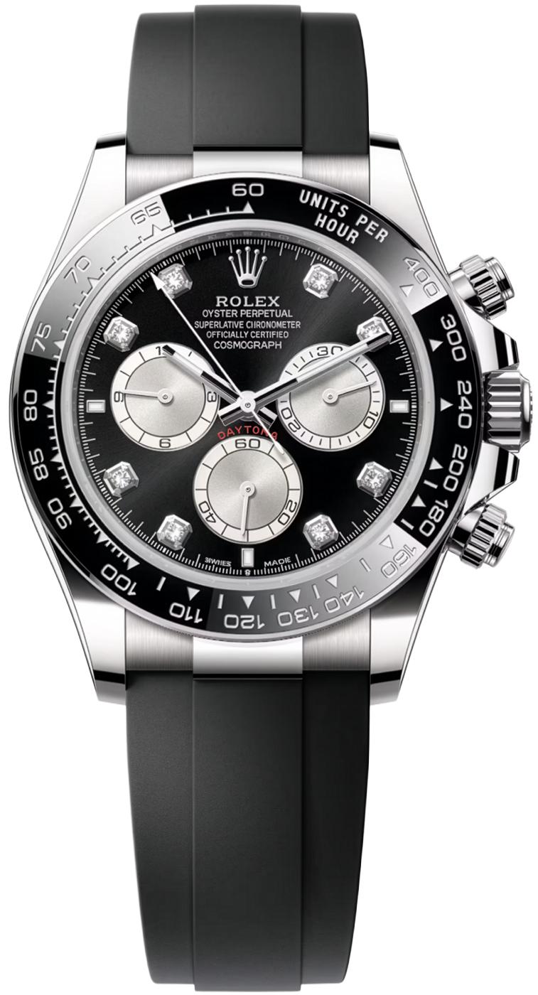 Rolex Cosmograph Daytona 40mm White Gold Black Diamond Dial Oysterflex 126519LN