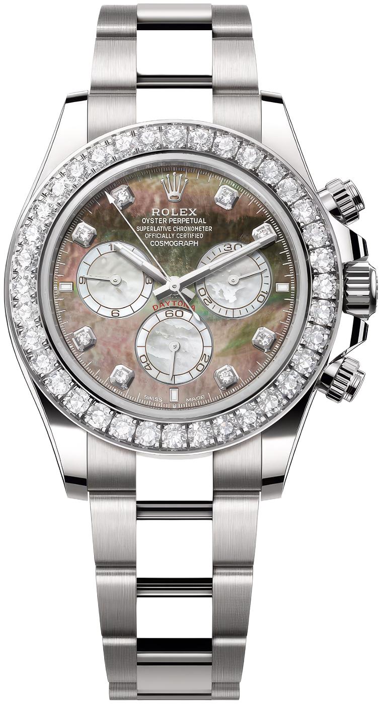 Rolex Cosmograph Daytona 40mm White Gold Mother of Pearl Dial Diamond Bezel