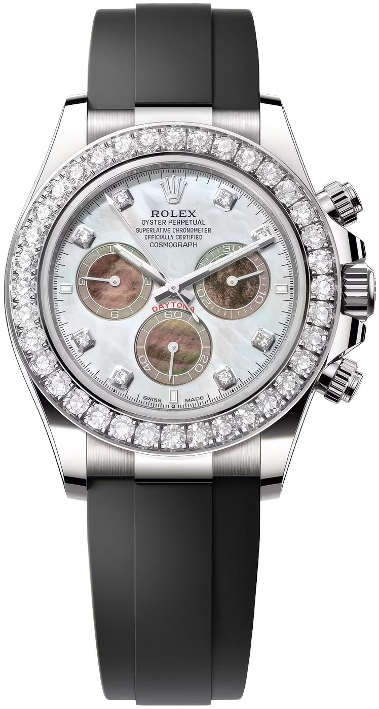 Rolex Cosmograph Daytona 40mm White Gold Mother of Pearl Dial Diamond Bezel