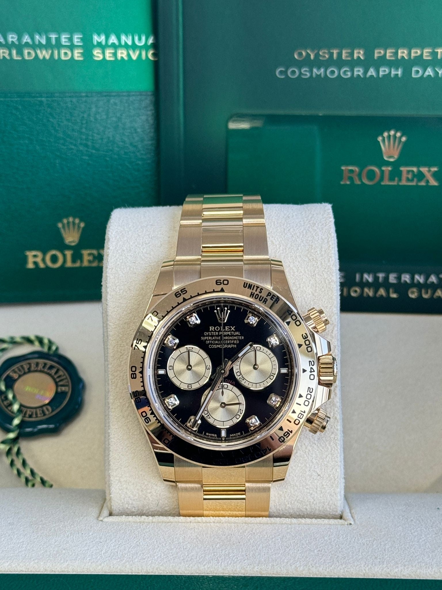 Rolex Cosmograph Daytona 40mm Yellow Gold Black Diamond Dial 126508
