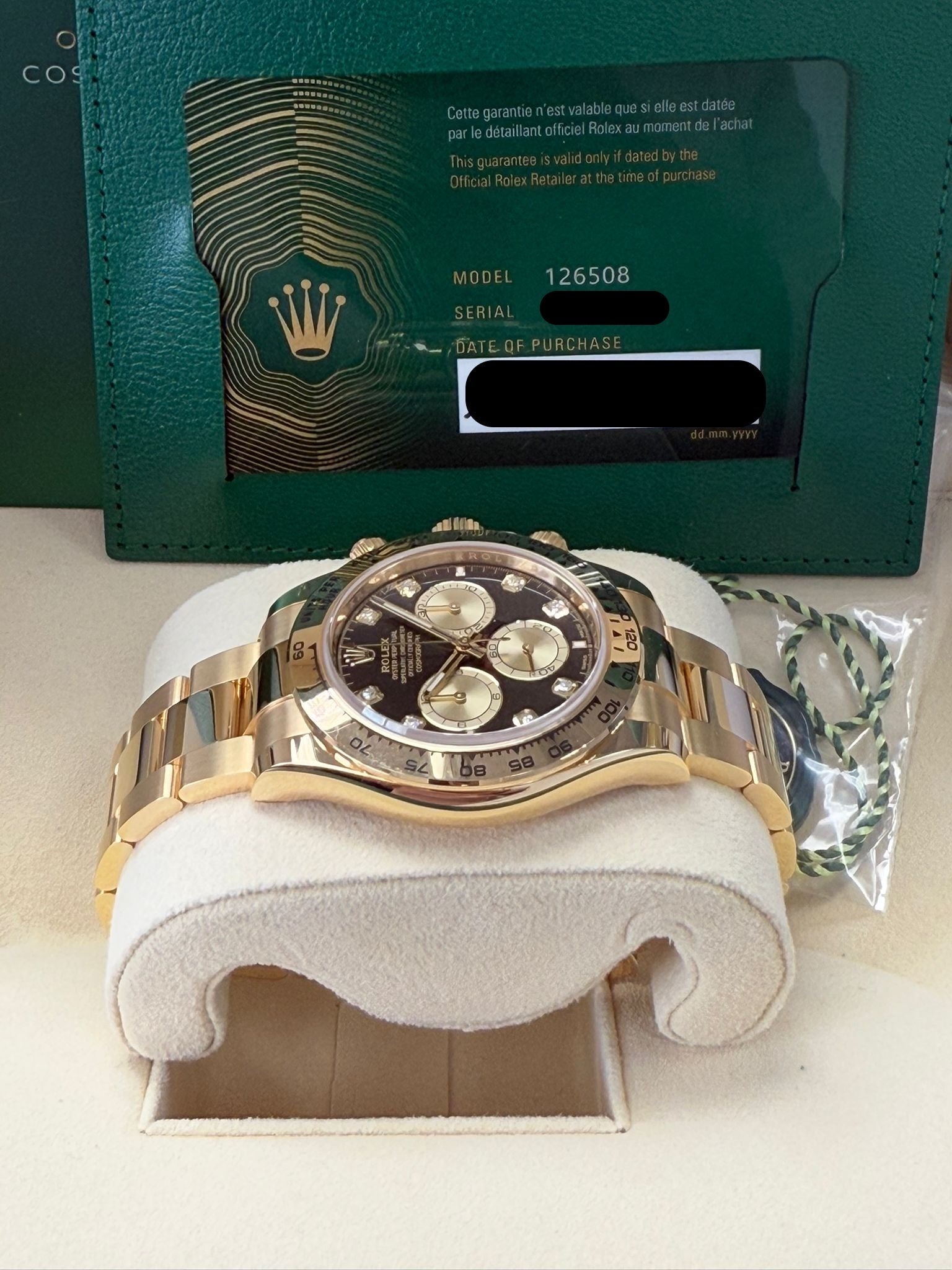 Rolex Cosmograph Daytona 40mm Yellow Gold Black Diamond Dial 126508
