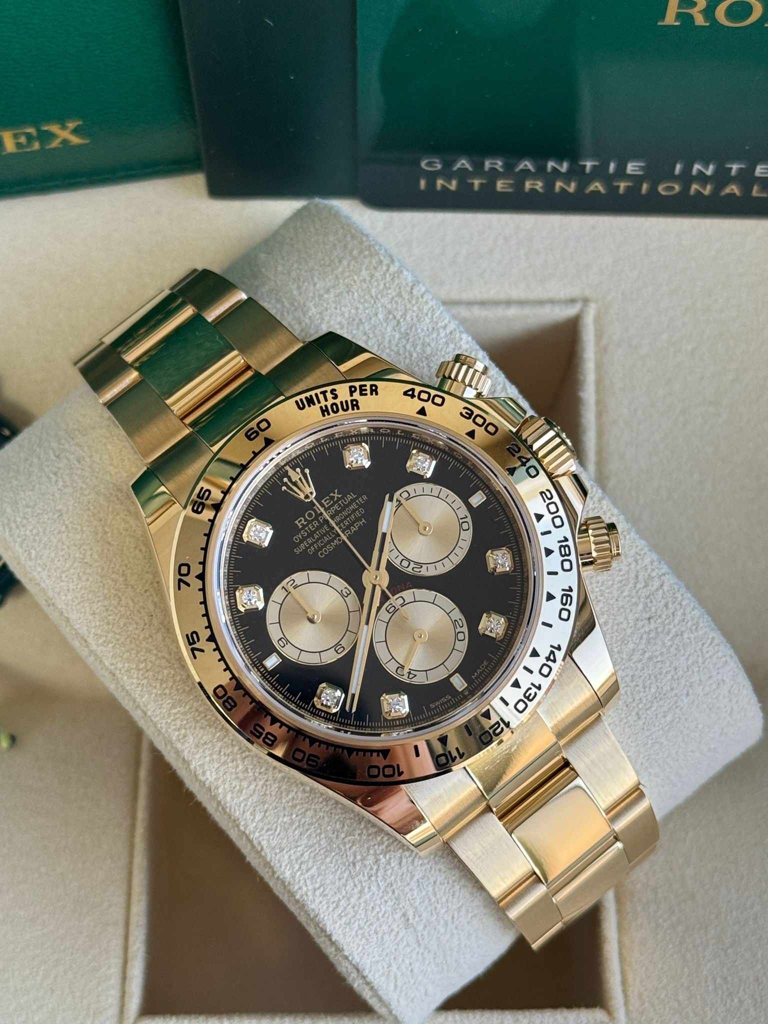 Rolex Cosmograph Daytona 40mm Yellow Gold Black Diamond Dial 126508
